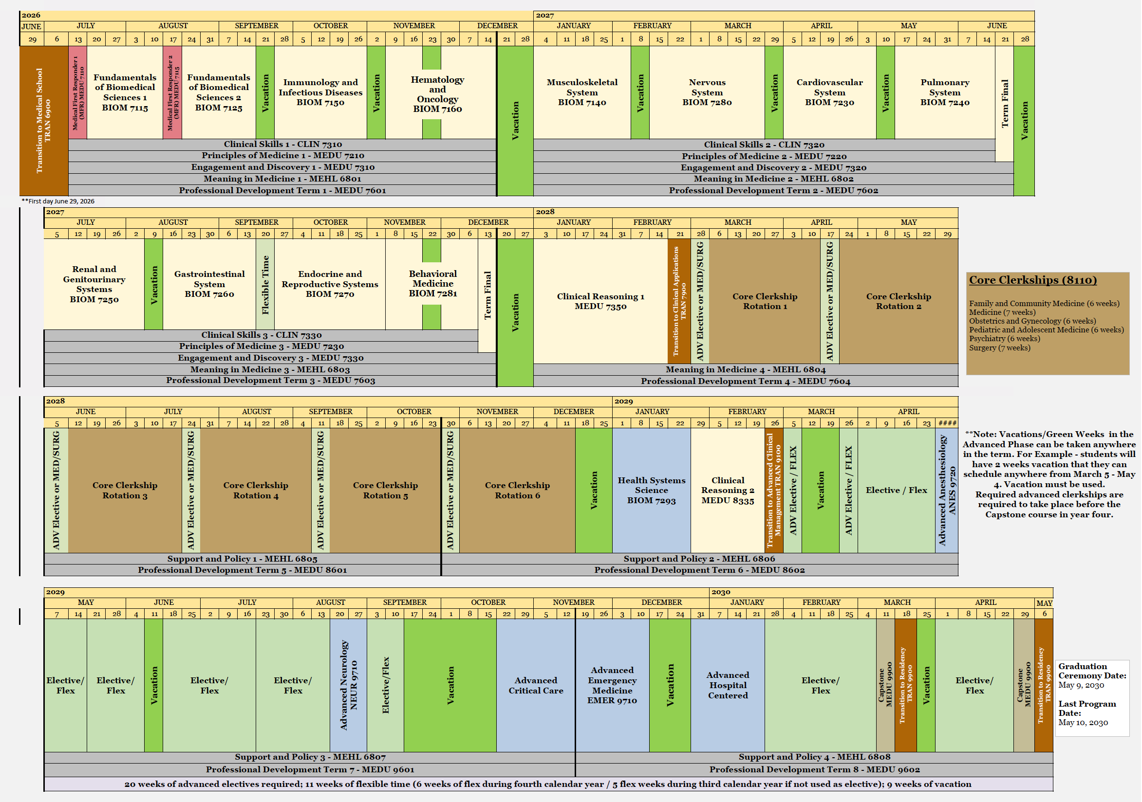 MD Class of 2030 Curriculum Calendar
