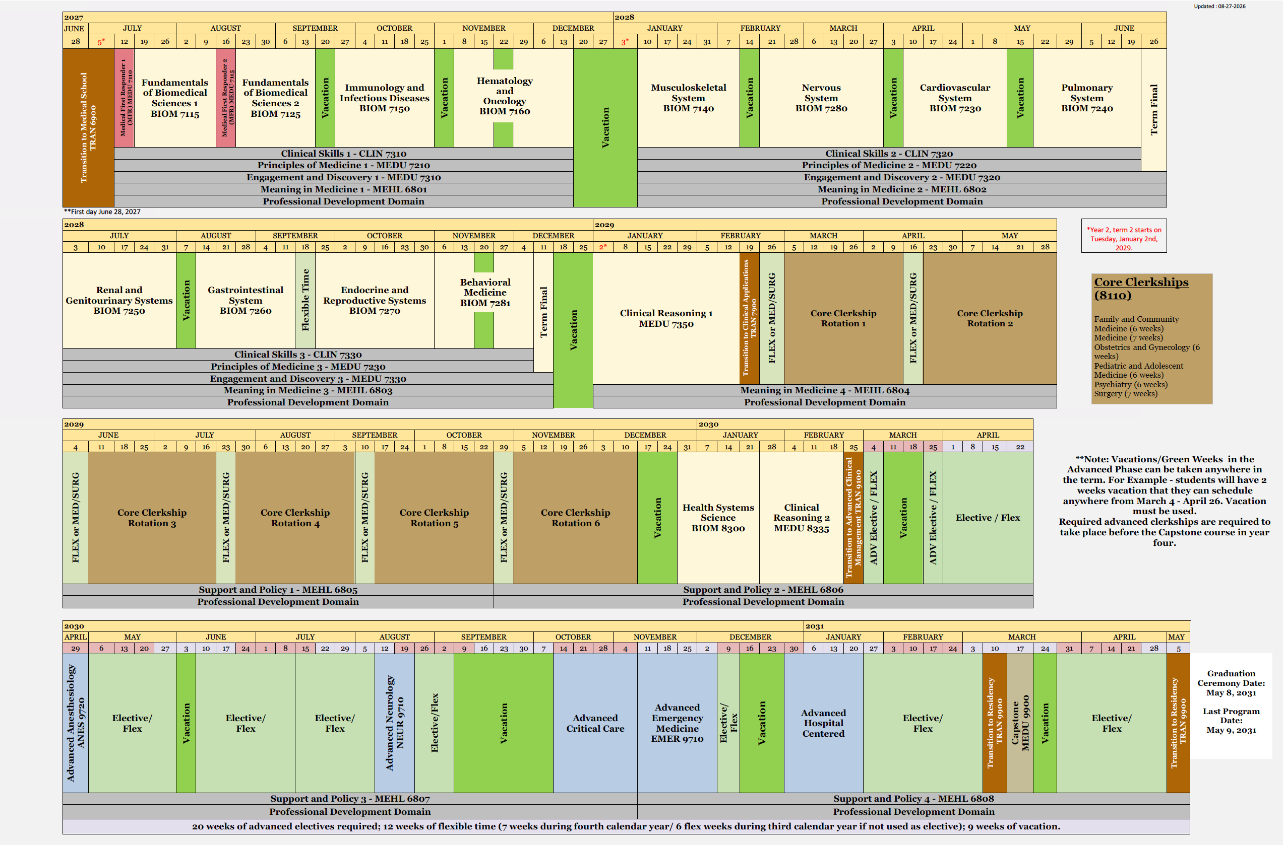 WMed MD Class of 2031 Curriculum Calendar