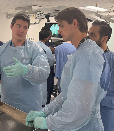 Residents participating in a recent arthroscopy lab in the Laboratory for Advanced Anatomy and Bioskills (LAAB)