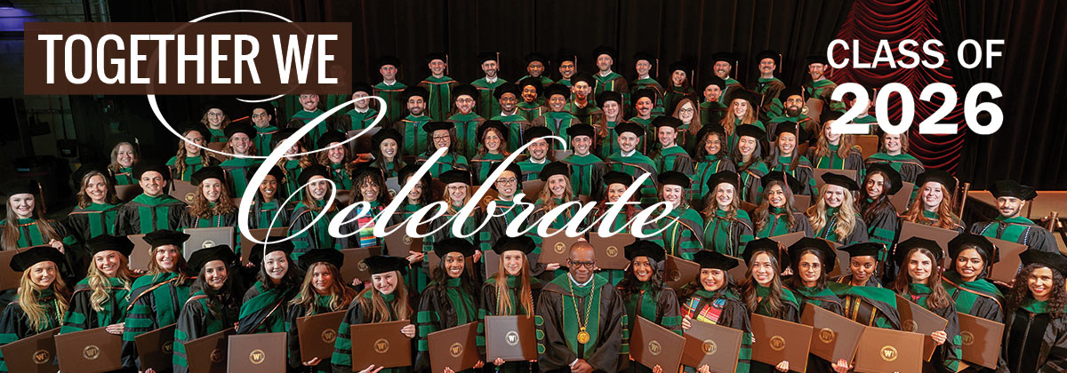 WMed Homepage Banner with Group Photo of Graduates from the Class of 2026 Following Commencement