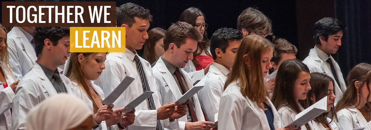 WMed Homepage Banner for White Coat Ceremony 2026 with Students Reading Their Class Oath